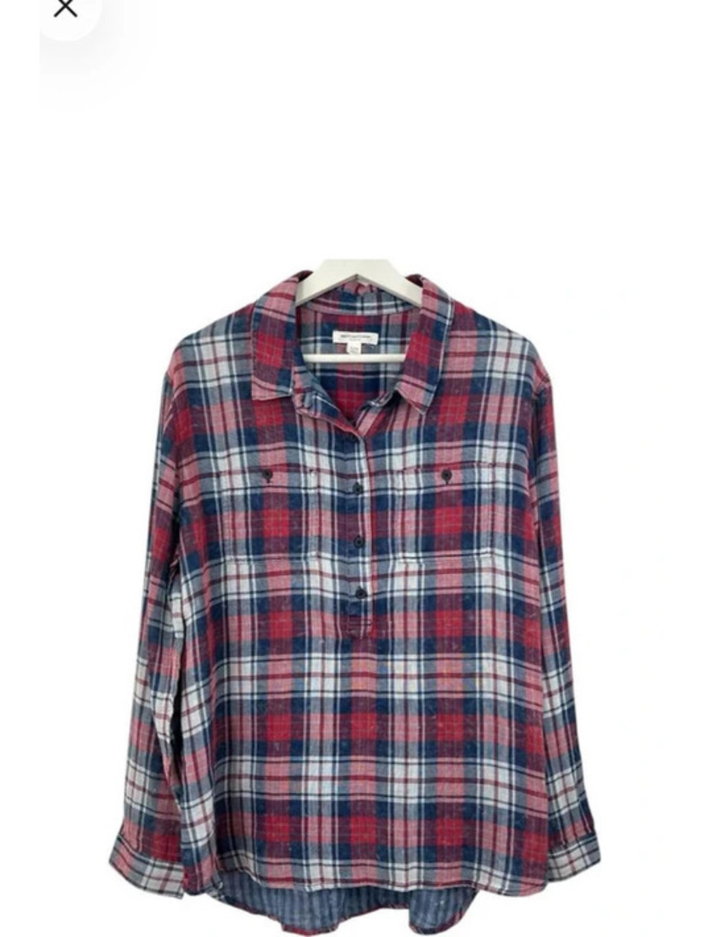 Beachlunchlounge Women's Distressed Plaid Button Down Shirt Size l